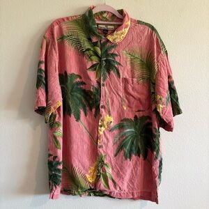Tommy Bahama 100% Silk Button-Down Shirt Collared Short-Sleeve Men’s XL Tropical